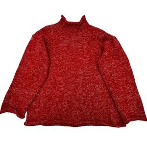 Chaus Sport Womens Wool Turtleneck Sweater M Red Marled Mock Neck Uruguay Knit